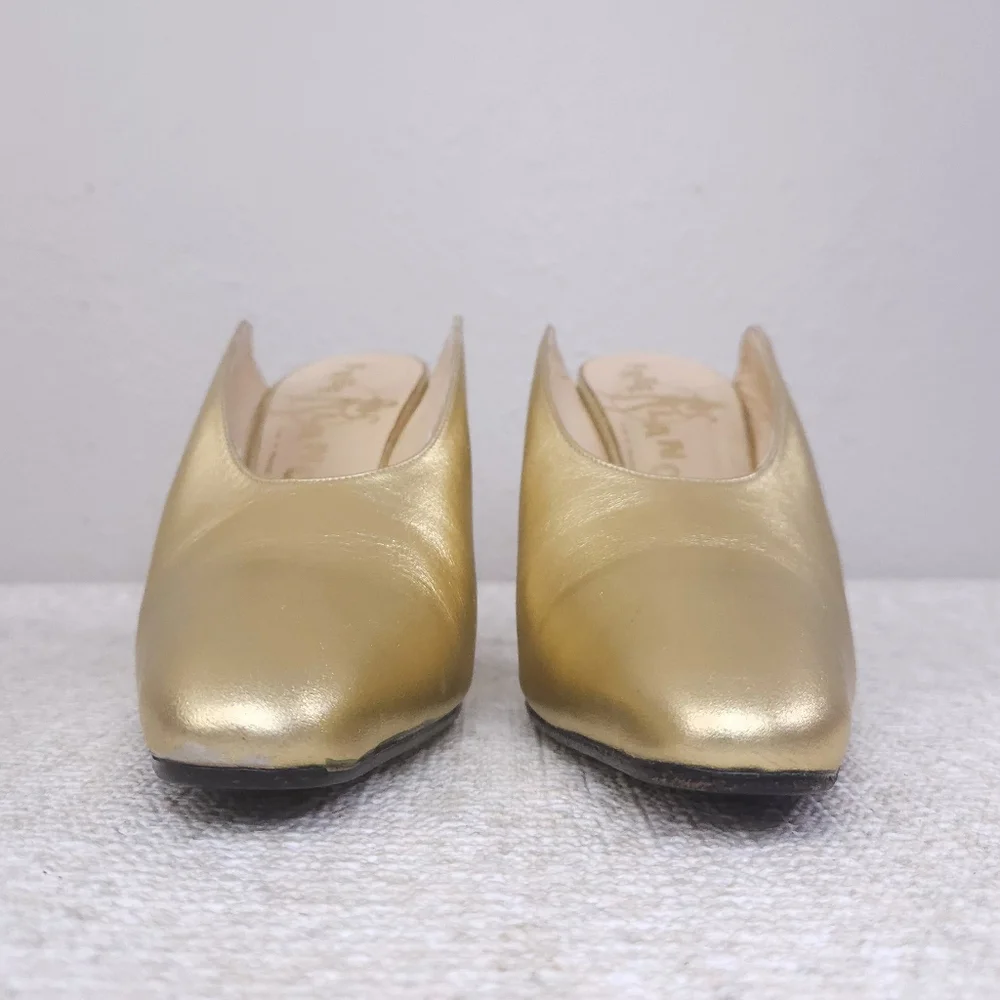 Vintage FREE LANCE Paris Mules Metallic Gold Leather Stiletto Heels Pumps EU 38 - Picture 5 of 12